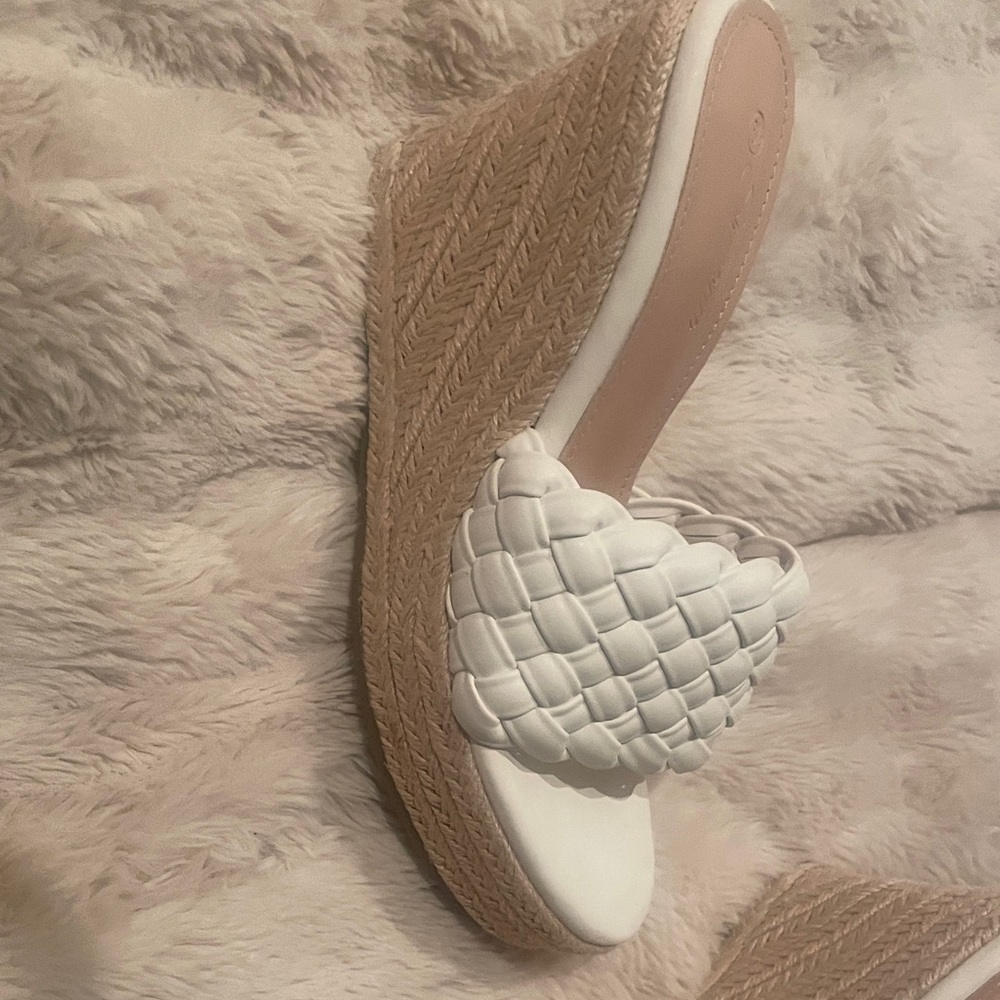 Woven White Espadrille Wedge Slide
